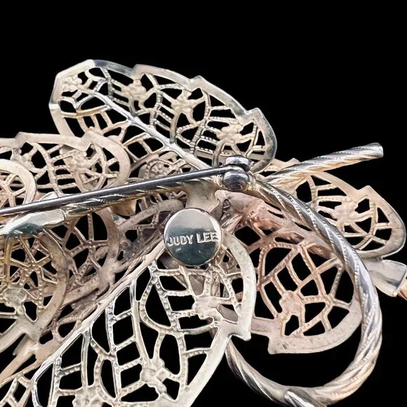 Vintage Judy Lee Open Work Gilded Layered Leaves Brooch (5171) - Picture 6 of 6